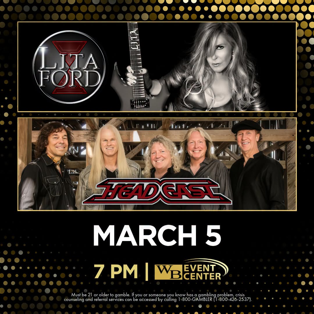 See Lita Ford and Head East in concert at the Walker's Bluff Casino Resort in Caterville, IL on March 5, 2027.